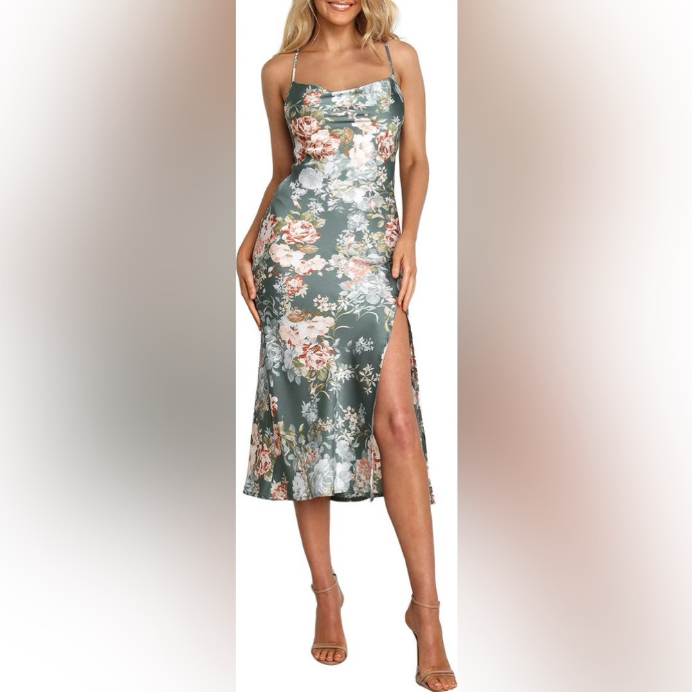 Floral Slip Midi Dress in Sage Green